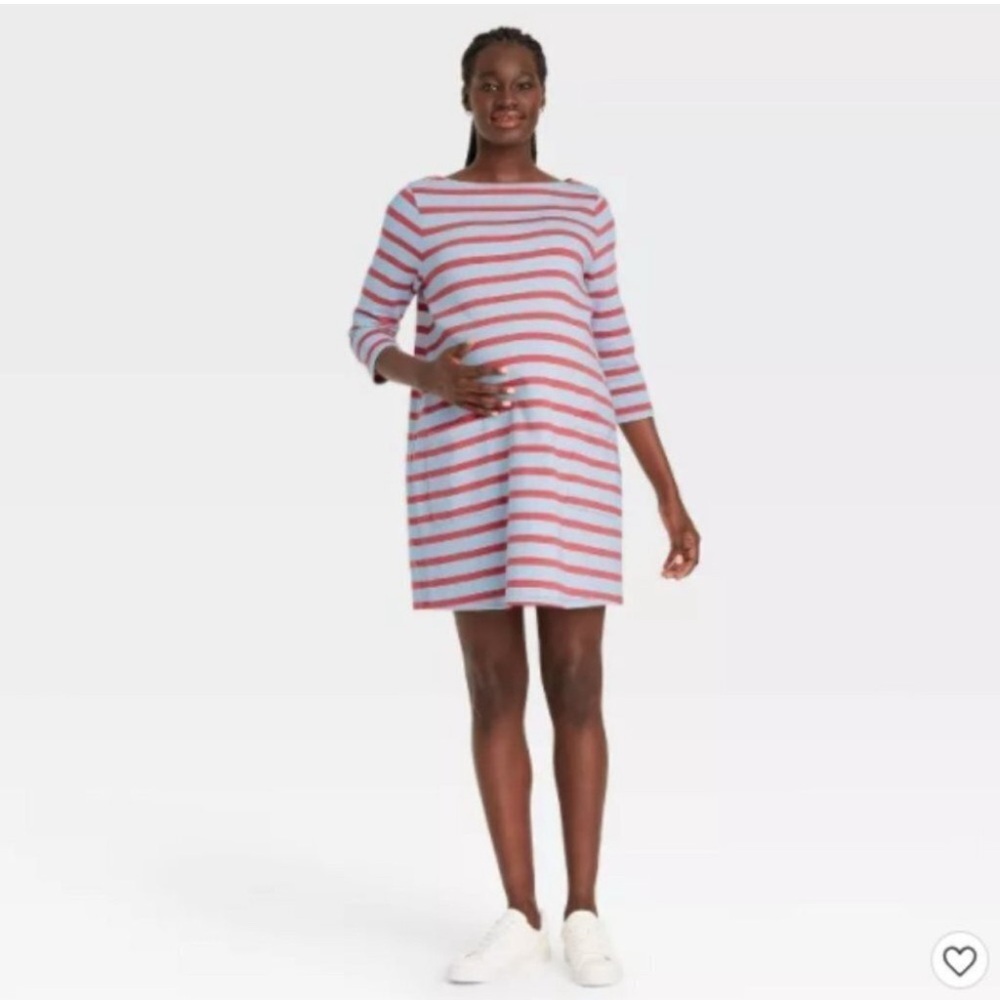 THE Nines by HATCH™ 3/4 Sleeve Blue & Pink  Striped Maternity Dress Size Small